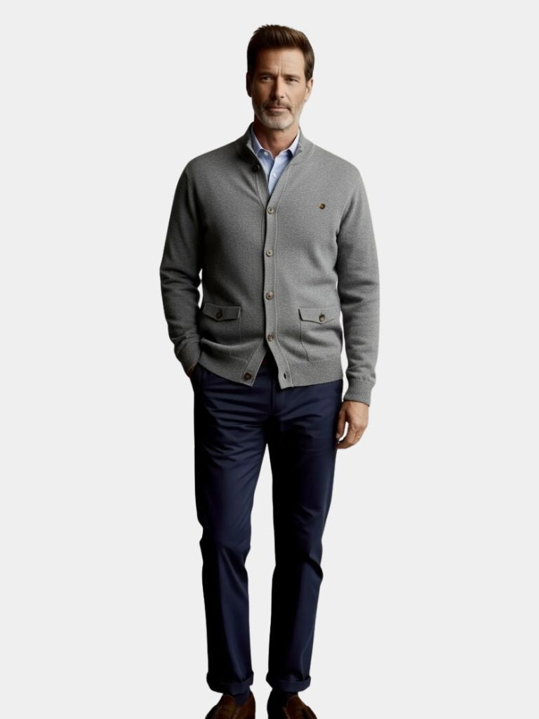 Brevin | Knitted Stand Collar Cotton Cardigan