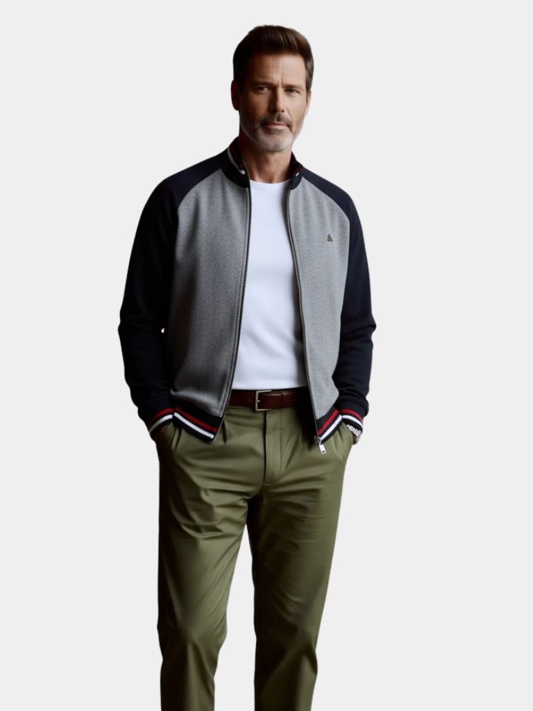 Ivar |Zipper Color Block Standing Collar Cardigan Sweater