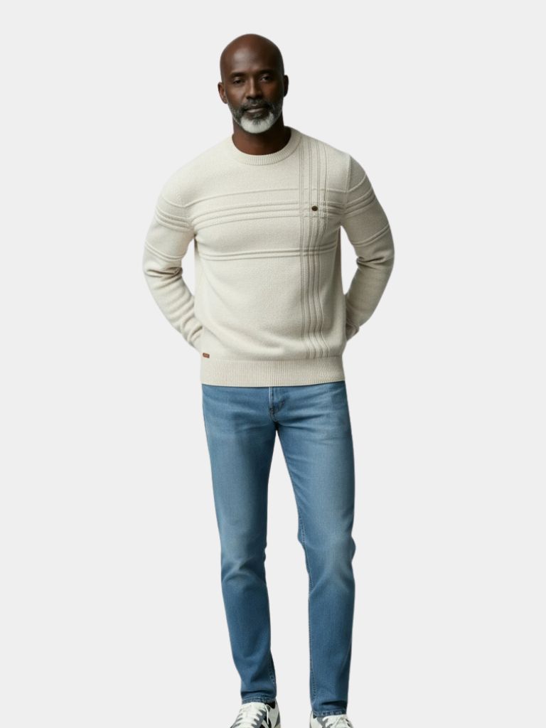 Vail |Cotton Knitted Striped Crew Neck Pullover Sweater