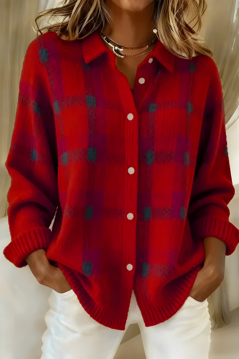 Nevaeh | Retro Plaid Knit Cardigan