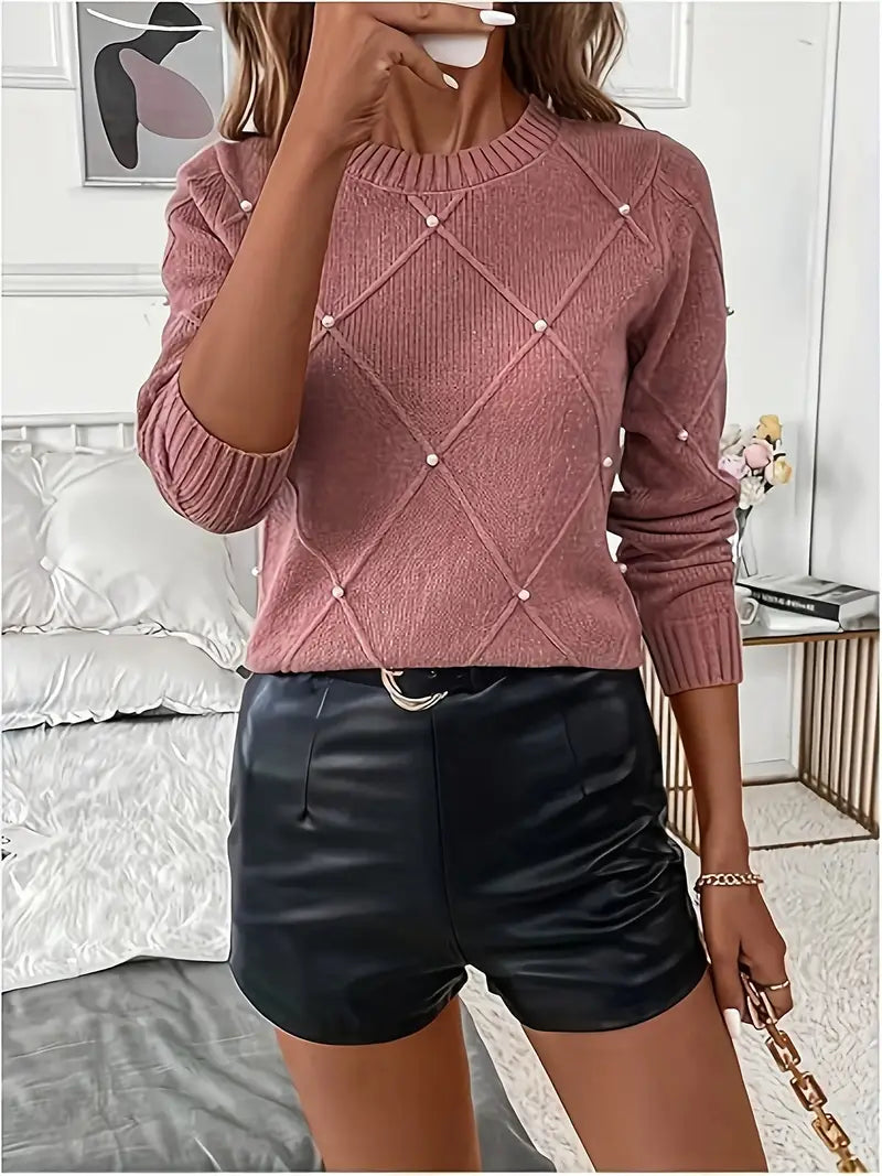 Caius | Elegant Beaded Diamond Pattern Sweater