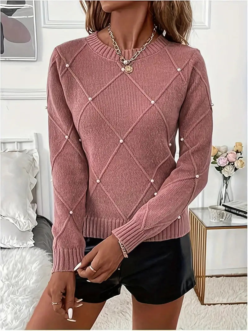 Caius | Elegant Beaded Diamond Pattern Sweater