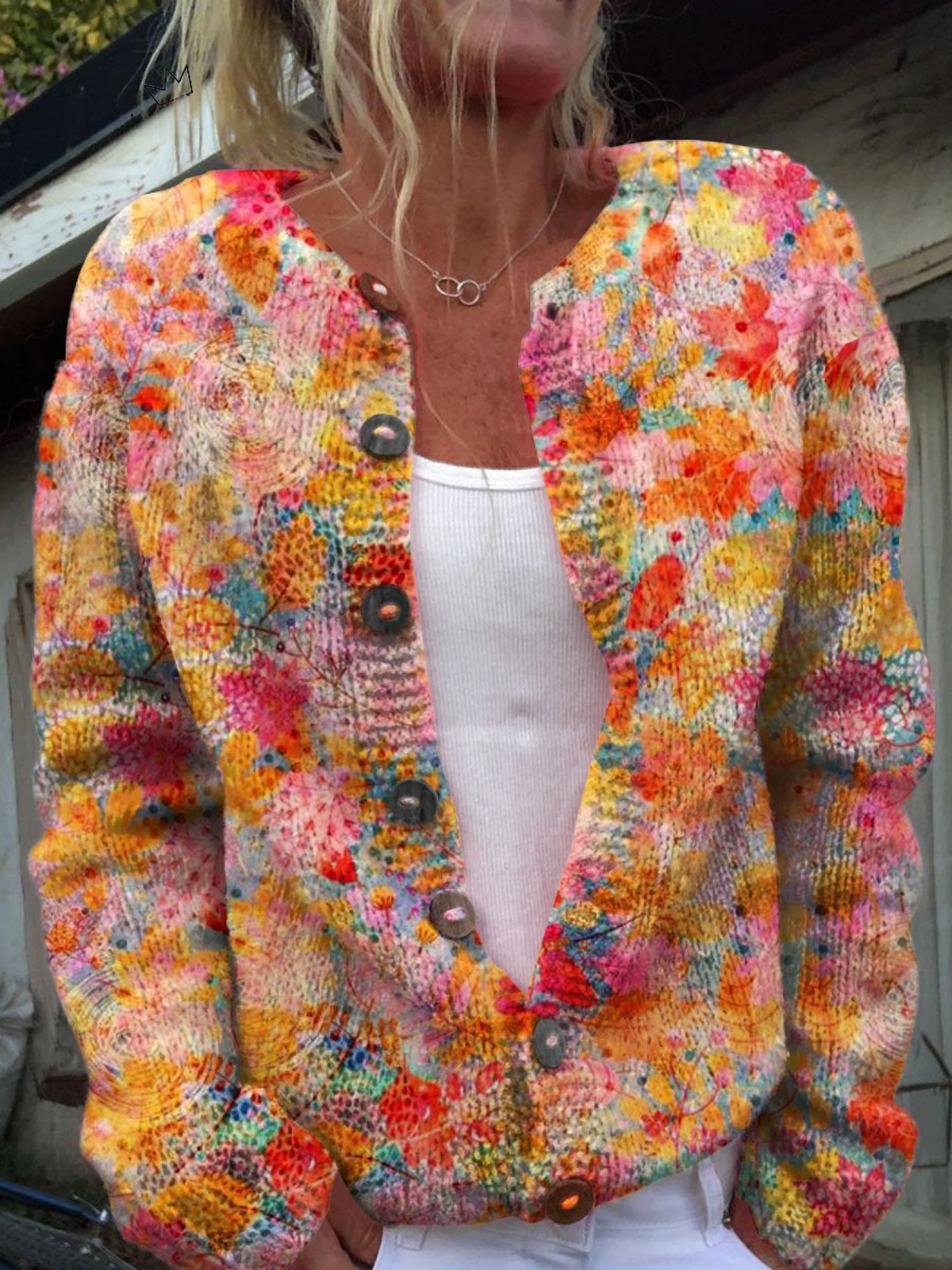 Sienna | Sweater with Floral Print and Button Closure