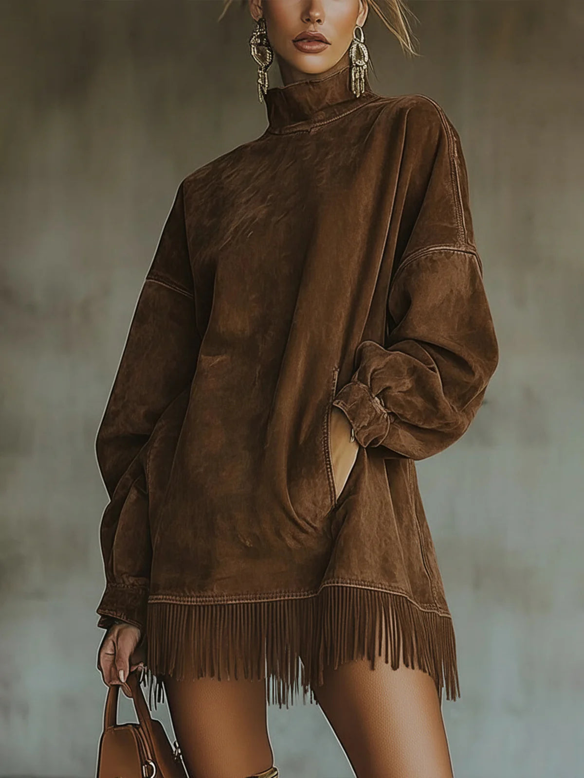 Lucinda | Cozy Fringe Turtleneck Dress
