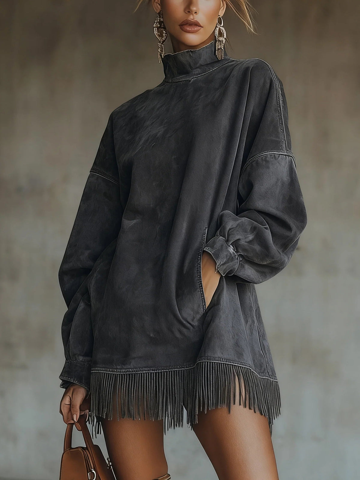 Lucinda | Cozy Fringe Turtleneck Dress