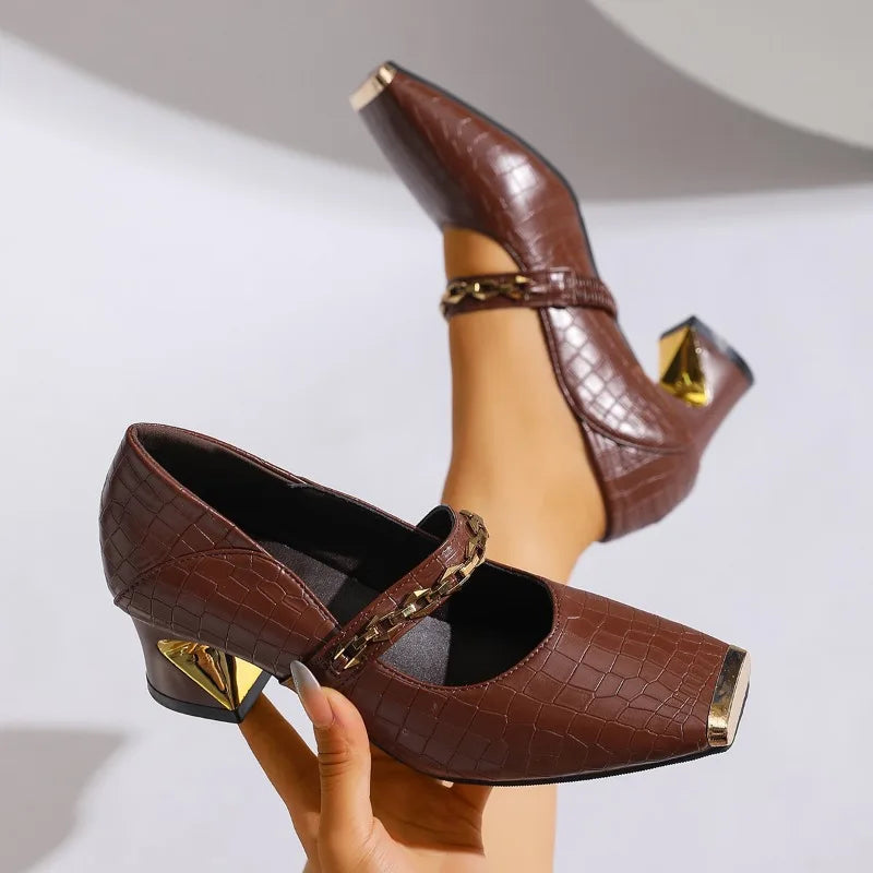 Victoria | Gold Accent Block Heels