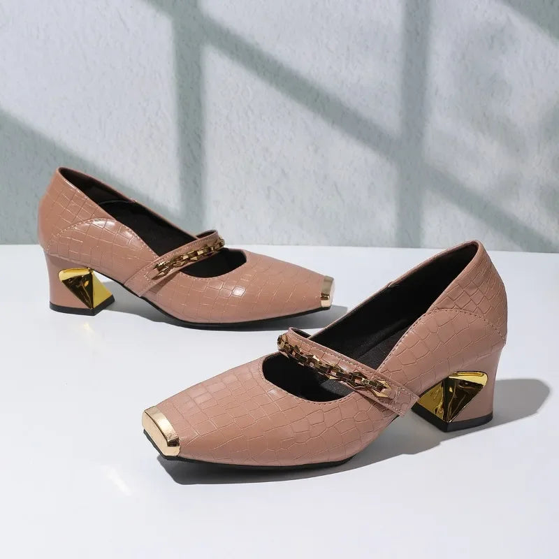 Victoria | Gold Accent Block Heels