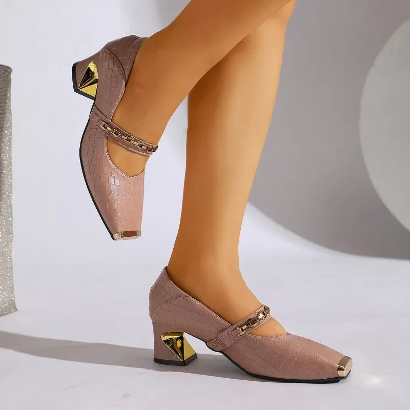 Victoria | Gold Accent Block Heels