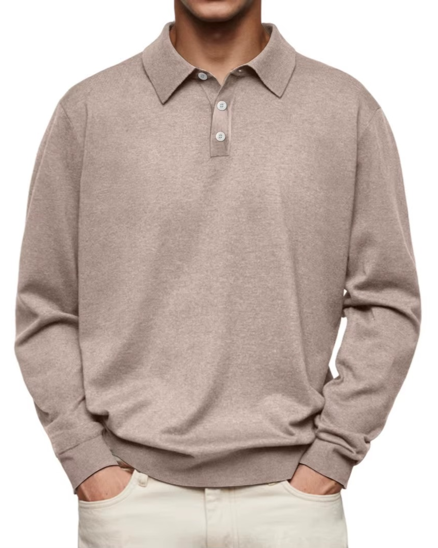Refined Collar Long Sleeve Polo