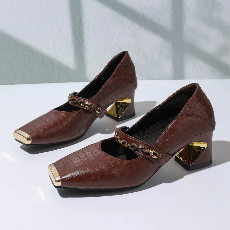 Victoria | Gold Accent Block Heels