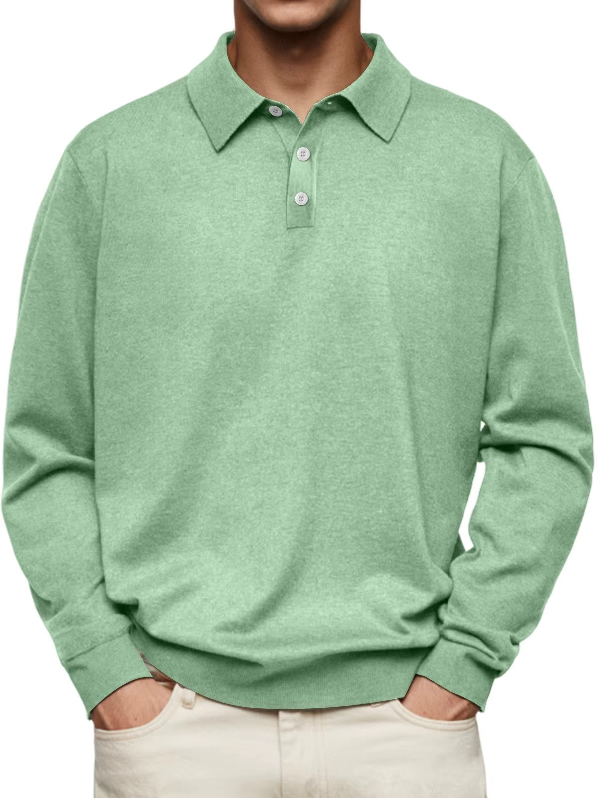Refined Collar Long Sleeve Polo