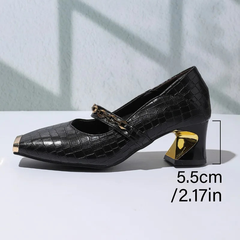 Victoria | Gold Accent Block Heels