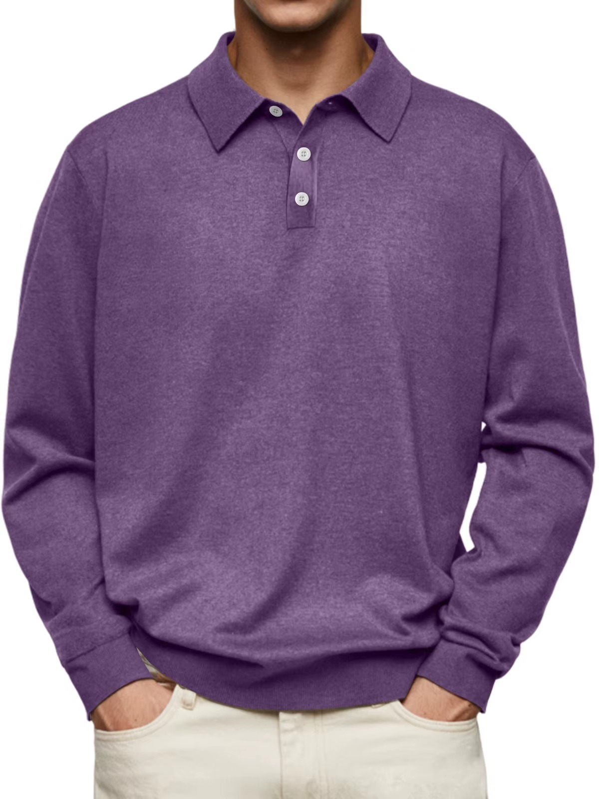 Refined Collar Long Sleeve Polo