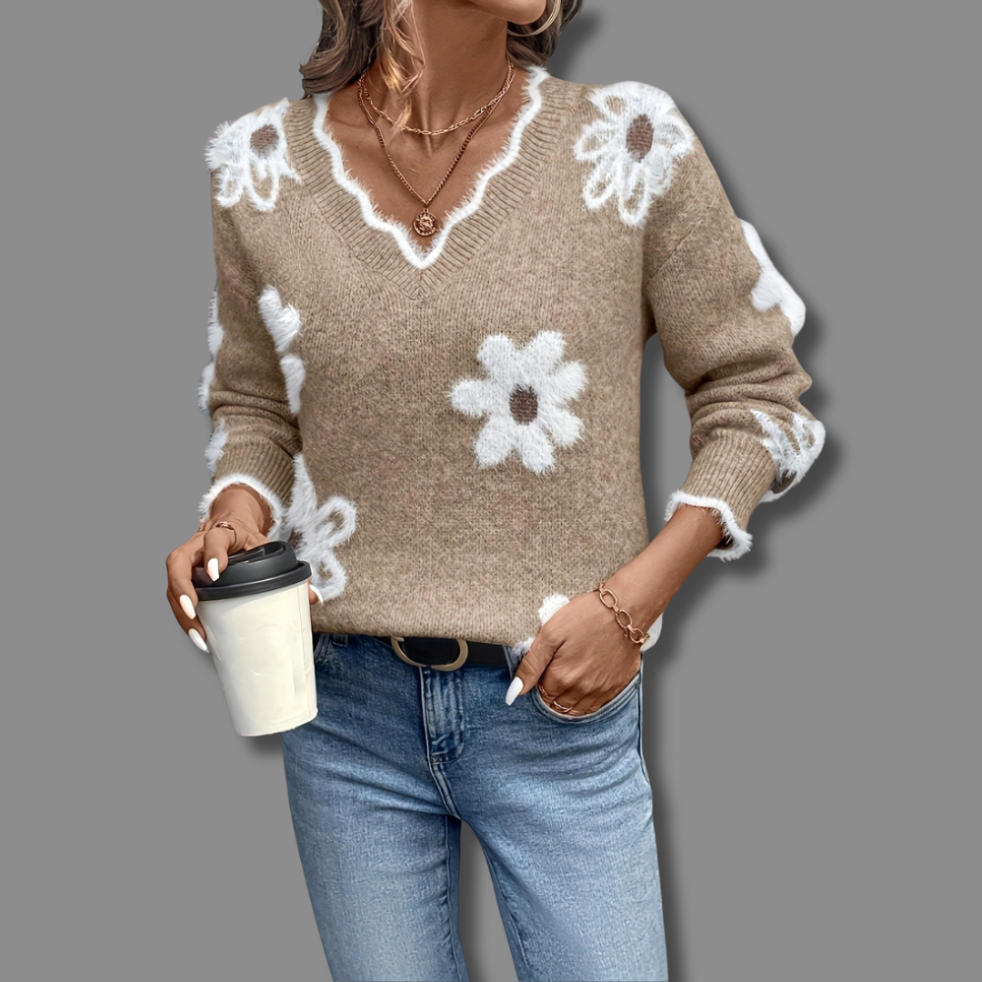 Holland | Elegant V-Neck Floral Sweater