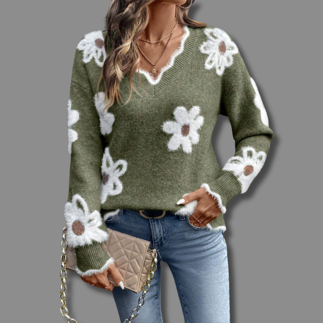 Holland | Elegant V-Neck Floral Sweater