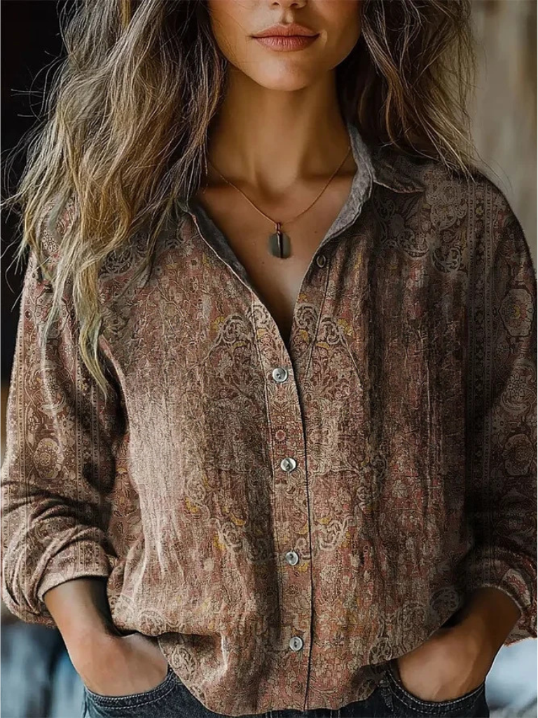 Sarah | Retro Print Blouse Elegance
