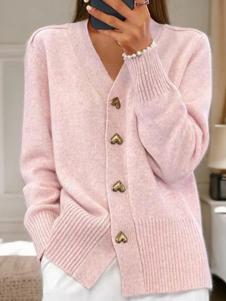 Anara | Charming Heart-Button Cardigan