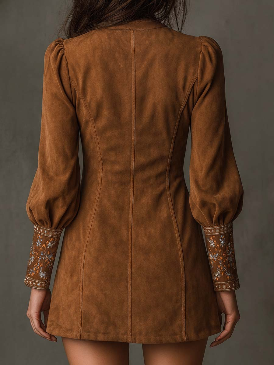Sloane | Embroidered Faux Suede Mini Dress