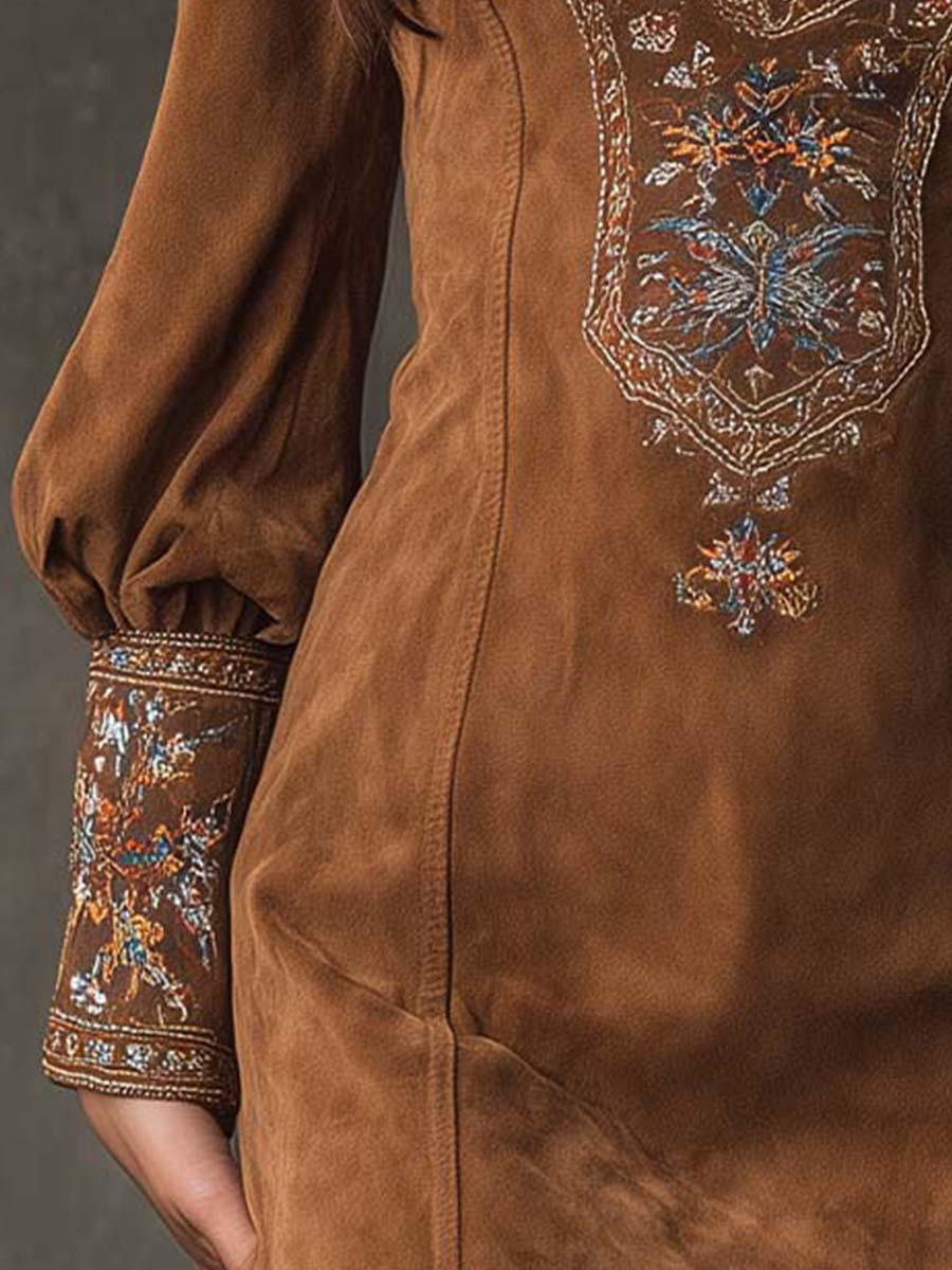 Sloane | Embroidered Faux Suede Mini Dress