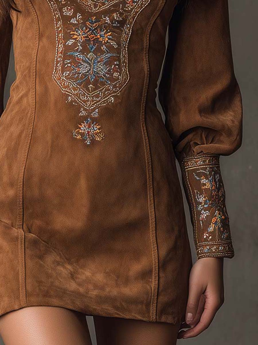 Sloane | Embroidered Faux Suede Mini Dress
