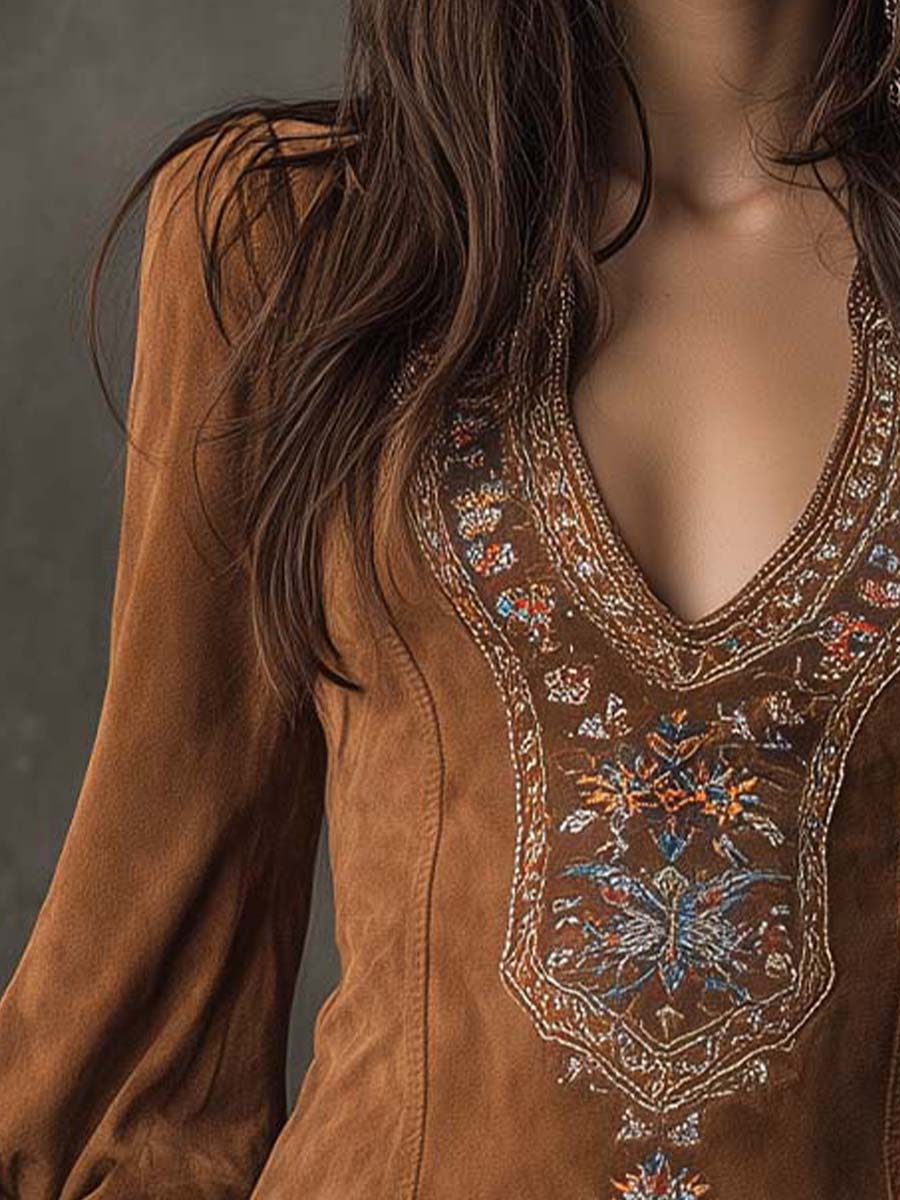 Sloane | Embroidered Faux Suede Mini Dress