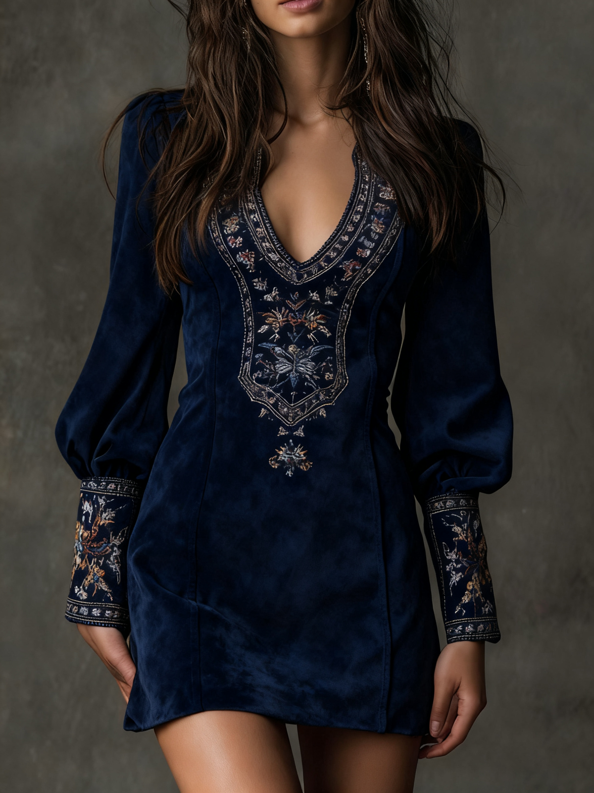 Sloane | Embroidered Faux Suede Mini Dress