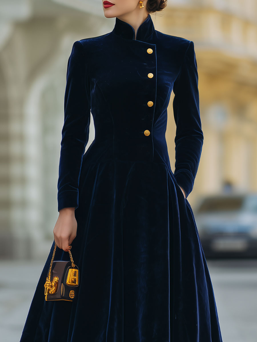 Valeria | Velvet A-Line Gold Dress