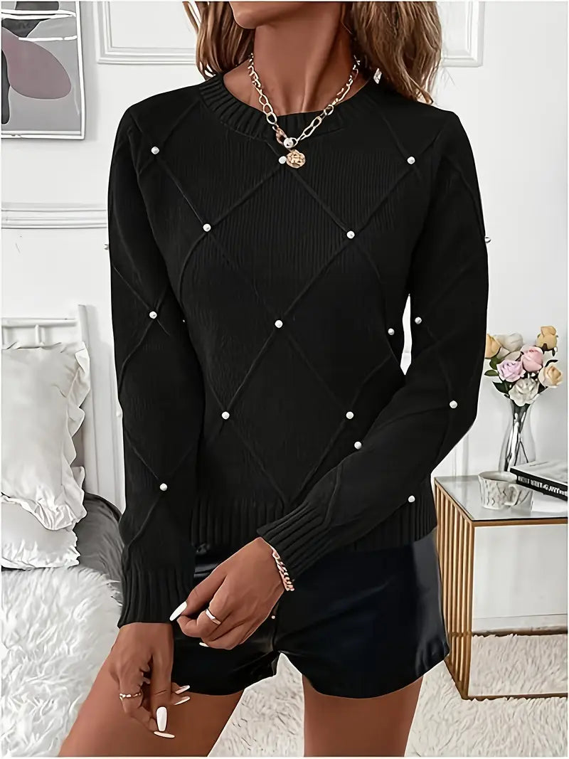 Caius | Elegant Beaded Diamond Pattern Sweater