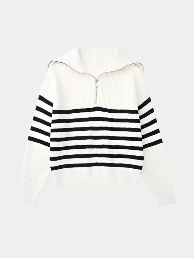Tahir  | Casual Striped Zip Up Sweater