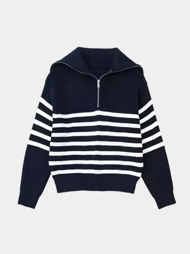 Tahir  | Casual Striped Zip Up Sweater