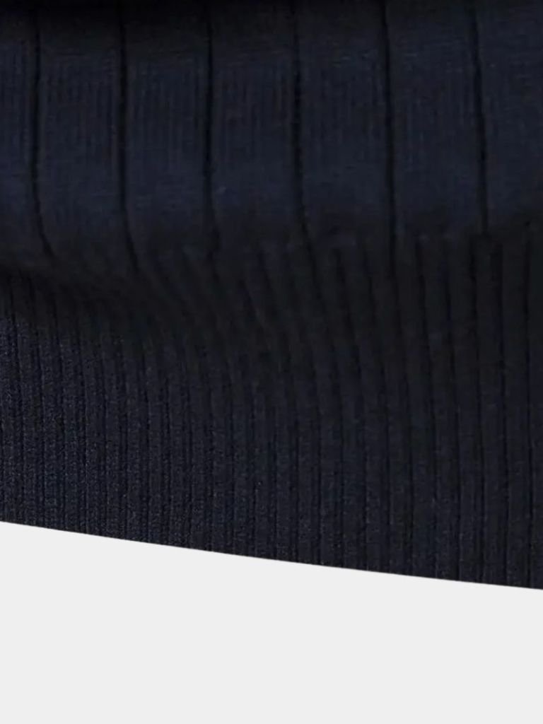 Daxon | Cotton Knit Vertical Stripes Quarter-Zip Sweater
