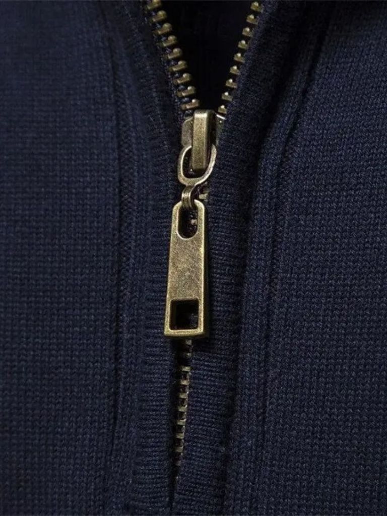 Daxon | Cotton Knit Vertical Stripes Quarter-Zip Sweater