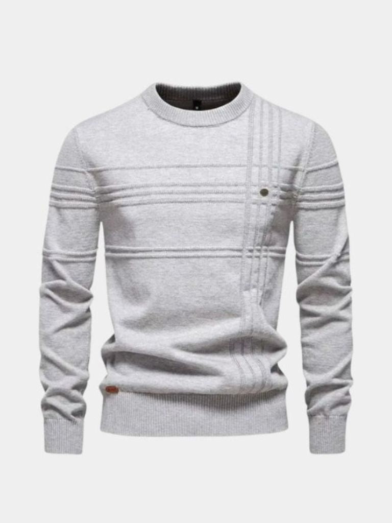 Vail |Cotton Knitted Striped Crew Neck Pullover Sweater