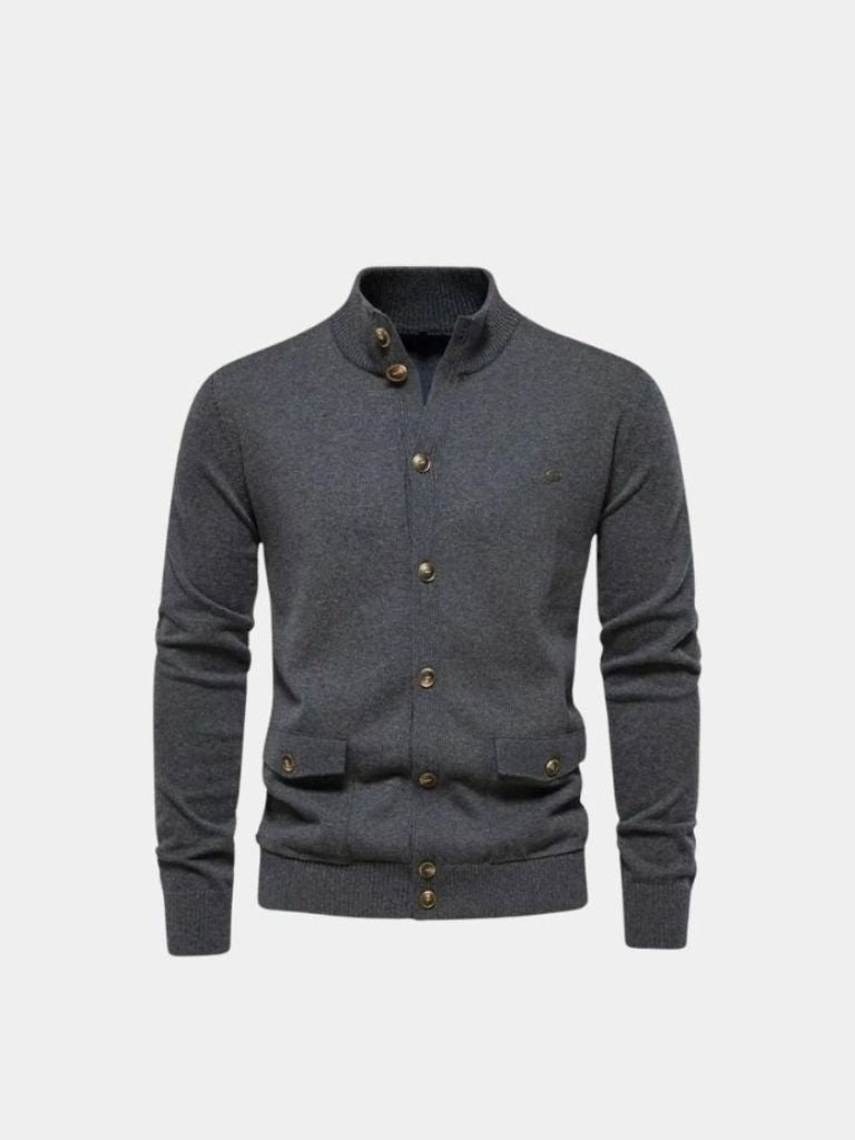 Brevin | Knitted Stand Collar Cotton Cardigan