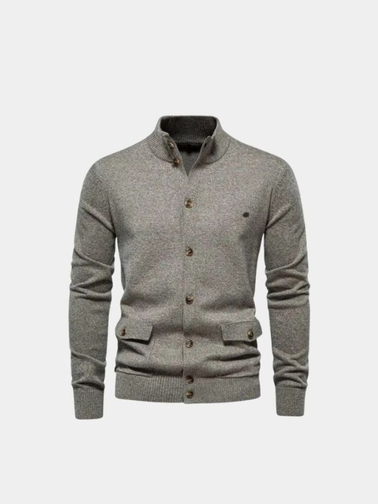 Brevin | Knitted Stand Collar Cotton Cardigan