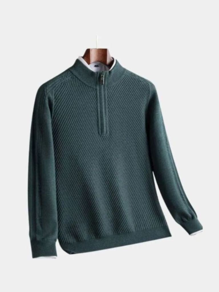 Stripe Quarter Zip Wool Sweater - Cross & Crown