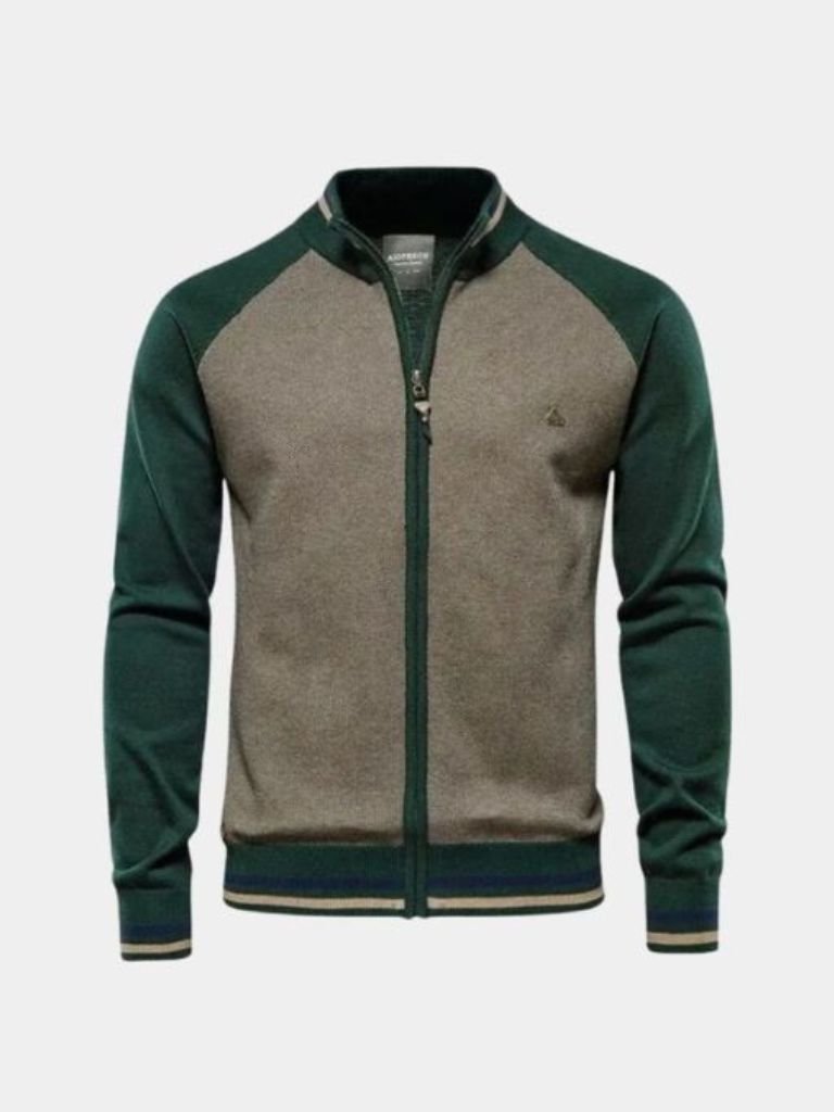 Ivar |Zipper Color Block Standing Collar Cardigan Sweater