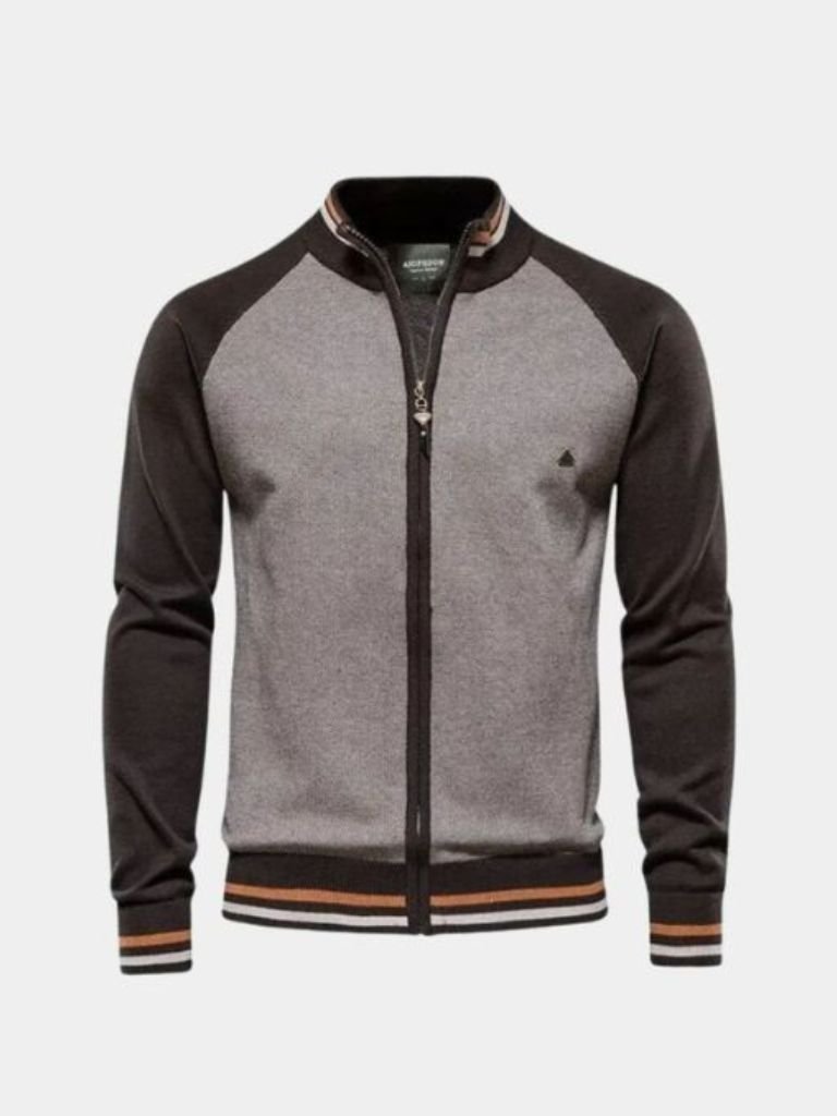 Ivar |Zipper Color Block Standing Collar Cardigan Sweater